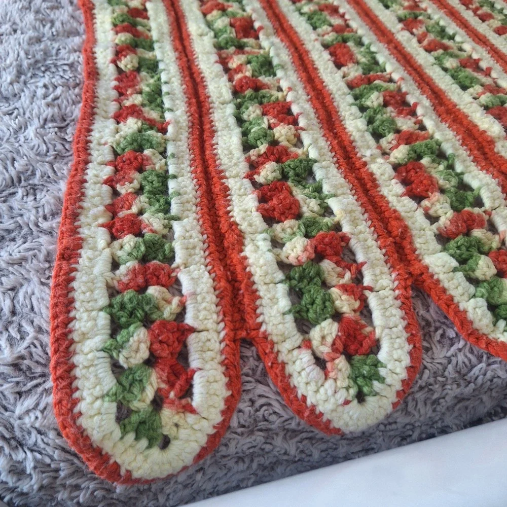 Vintage Strip‎ Afghan Throw Blanket 58x47 Orange Green MCM Decor
